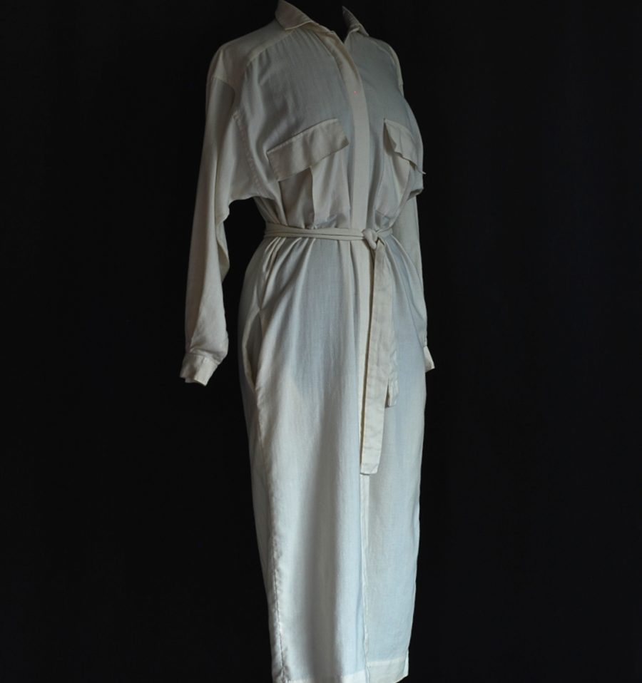 Hardy Amies vintage off white, belted shirt dress , made in London.