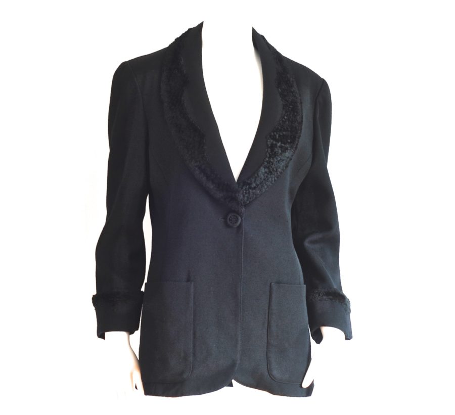 Fendi 365 by Contir black wool blazer with crushed velvet trim, made in Italy