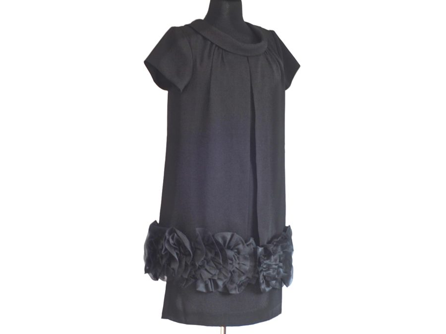 Paul & Joe little black dress with silk flower flounce, made in France