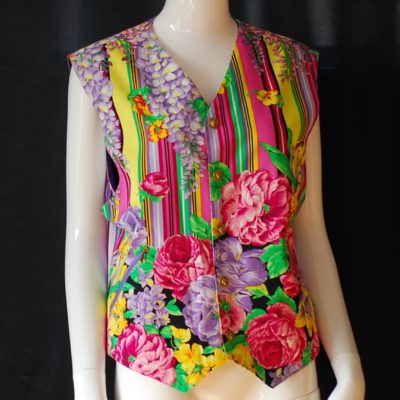 Versus Versace Bright Cotton Floral Vest with logo snap front closure - Italy
