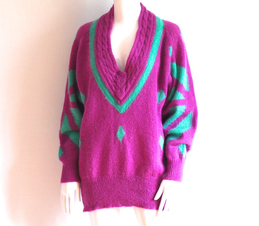 Escada 1980's blue and purple mohair oversize sweater- Germany