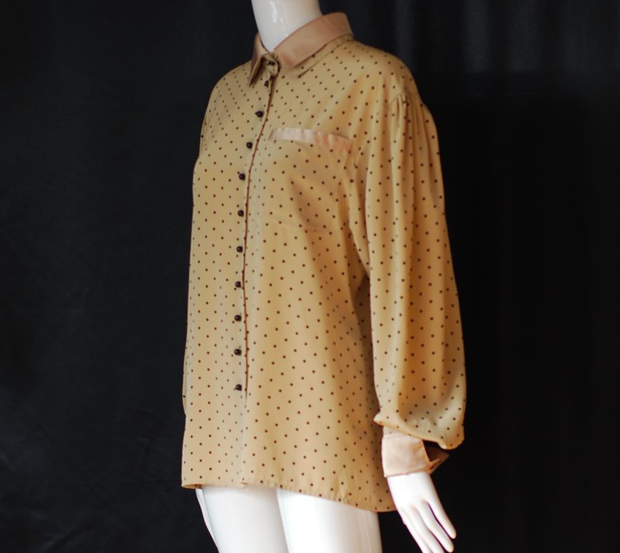 Louis Feraud gold and black polka dot blouse, made in germany