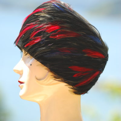 Ellen Faith Original 1950's black, red, and blue Feathered Hat