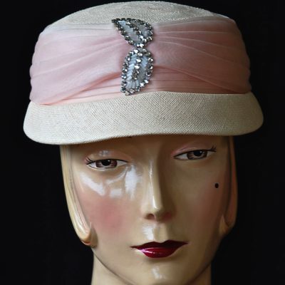 Hudson's Bay 1960's Pink Straw Hat With Rhinestone Accents