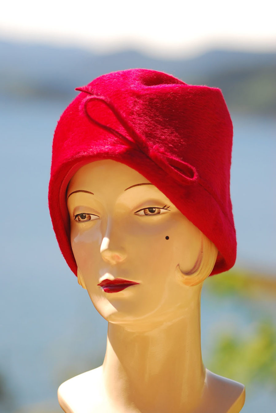 Splendid 1960's Red Brimless Sealskin Hat, made in Northern Ireland