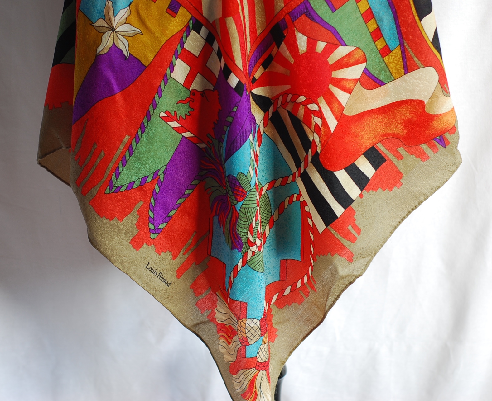Louis Feraud 1970's Hand Printed Silk Fil Coupe Scarf