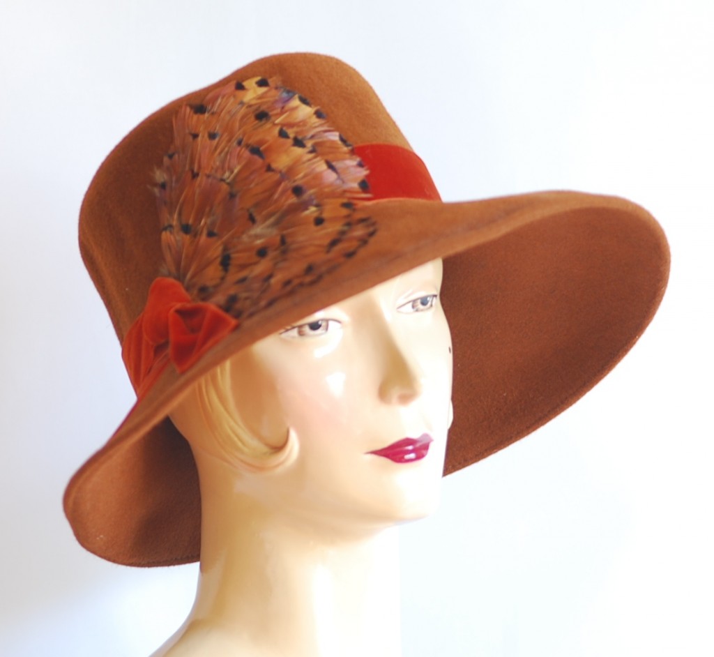 Lilliput Feathered Vintage Fedora in brown tones. made in Toronto, Canada