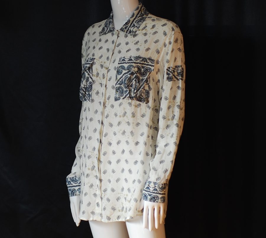 Pierre Blamain long sleeved paisley patterned over blouse, made in Italy.
