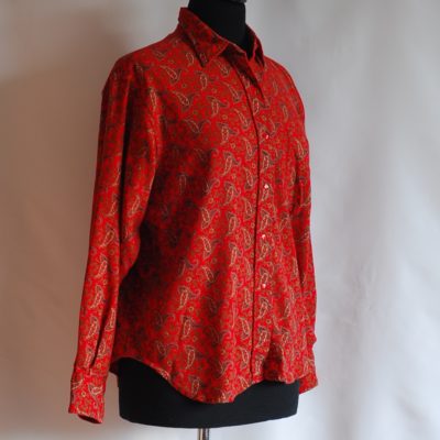 Anthony Saks 1960's Paisley Print red cotton and wool shirt, made in France.