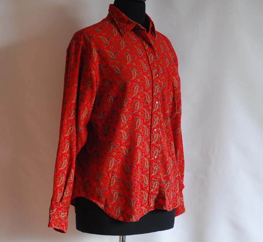 Anthony Saks 1960's Paisley Print red cotton and wool shirt, made in France.