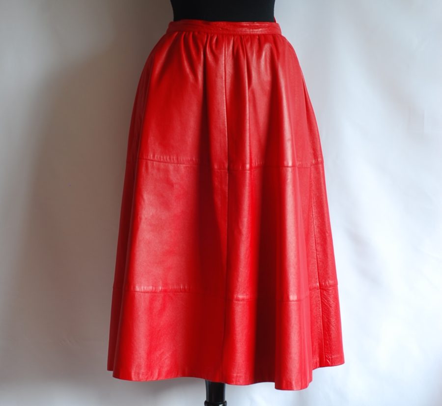 Philippe Salvet flared red leather skirt, made in France