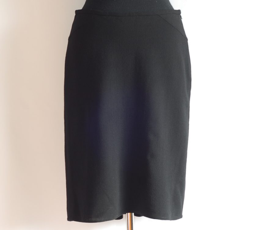 Giorgio Armani Collezioni black wool skirt with back flounce.