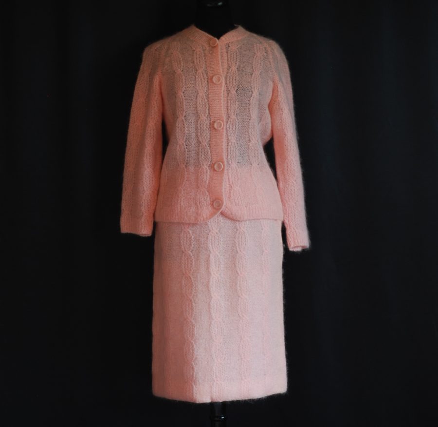 1960's pink wool skirt and sweater set, made in Italy