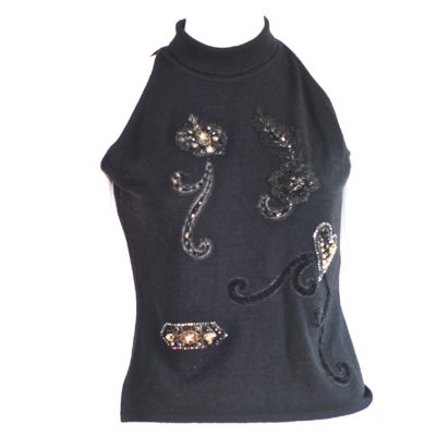Oppiofashion black sleeveless wool top with beadwork, made in Italy