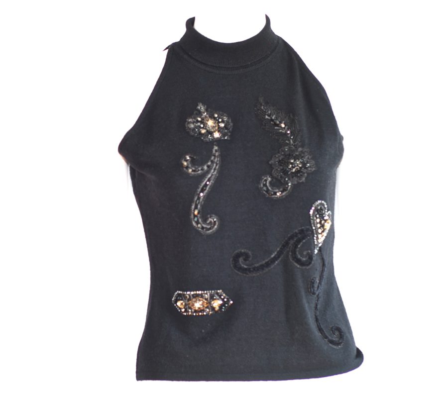 Oppiofashion black sleeveless wool top with beadwork, made in Italy