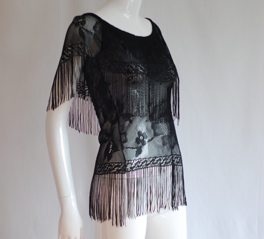 Eva Fisher 1970's Black Couture Fringed Top - italy