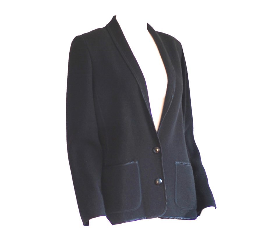 Devernois black knit blazer with big front pockets, made in France