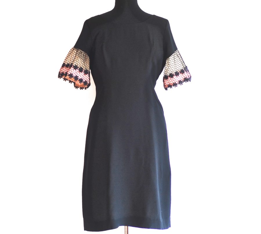 1960's Black Dress With Pink Honeycomb detail in the sleeves