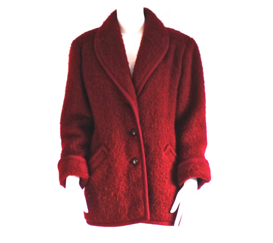 Yves Saint Laurent Rive Gauche 1980's short burgundy coat, made in France