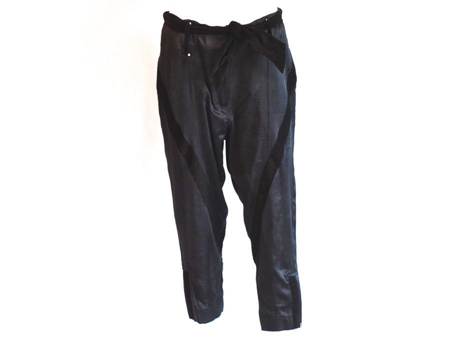 malene Birger black silk and corduroy cropped trousers.