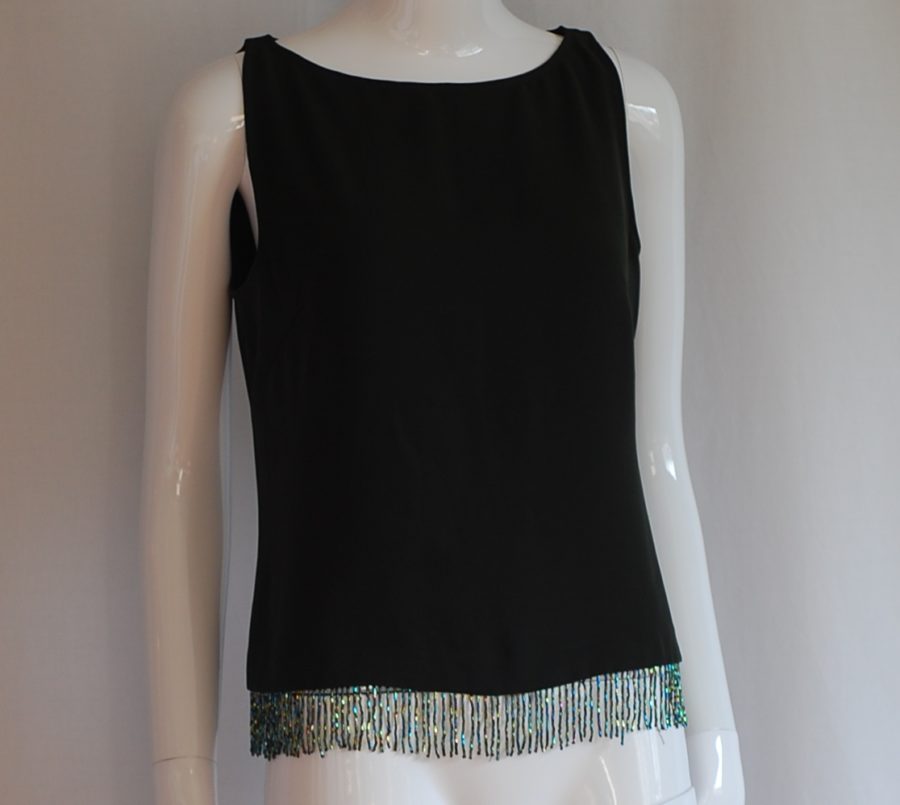 Atos Lombardini sleeveless fray top with beaded trim at the bottom, made in italy