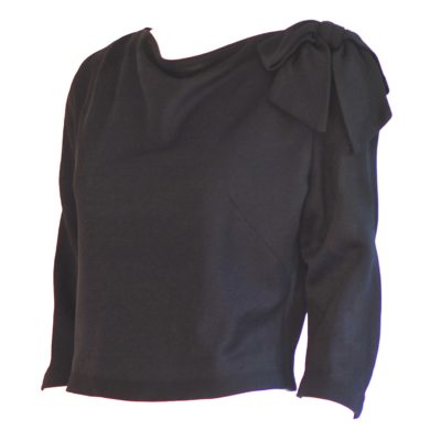 1960's long sleeve black top with a bow on the shoulder
