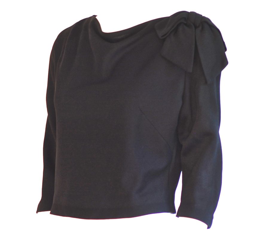 1960's long sleeve black top with a bow on the shoulder