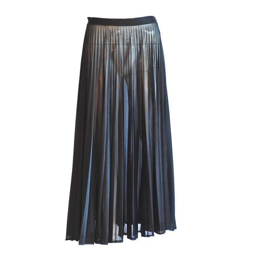 Amazone sheer black pleated midi skirt, made in France