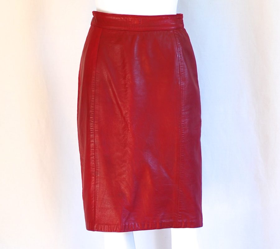 The Olde Hide House Acton deep red, high waisted leather pencil skirt, made in Canada