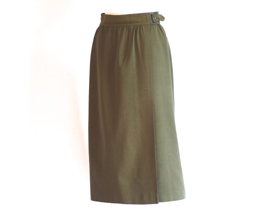 Escada lined olive green wool wrapi skirt, made in Germany