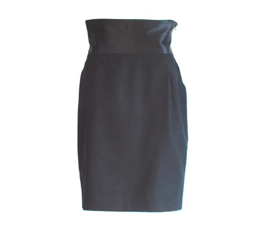 Studio 0001 Ferre black wool pencil skirt with wide wating waist band, made in Italy