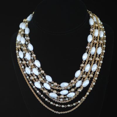 Coro white and gold tone multi-strand vintage necklace