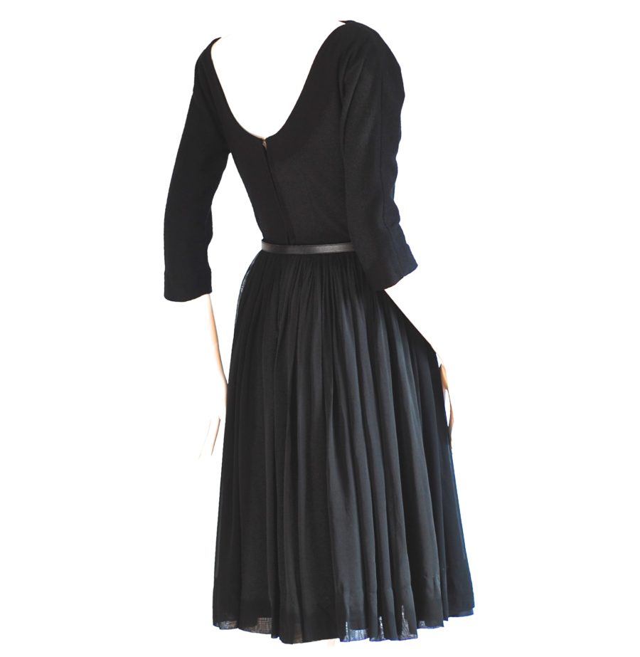 Jr. Murray Bowman 1950's Black Wool & Chiffon Dress with low cut back