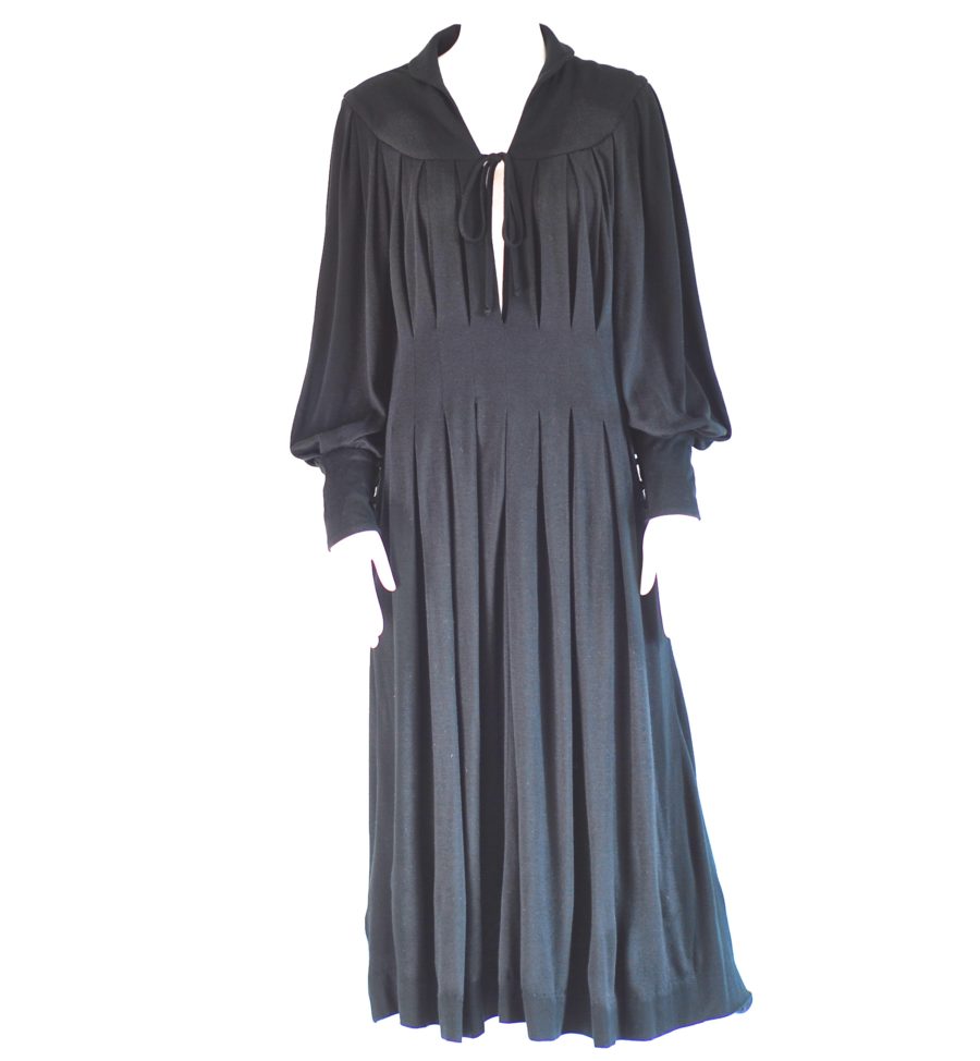 Azzaro Ville Paris 1970's Black Knit Midi Dress , made in France