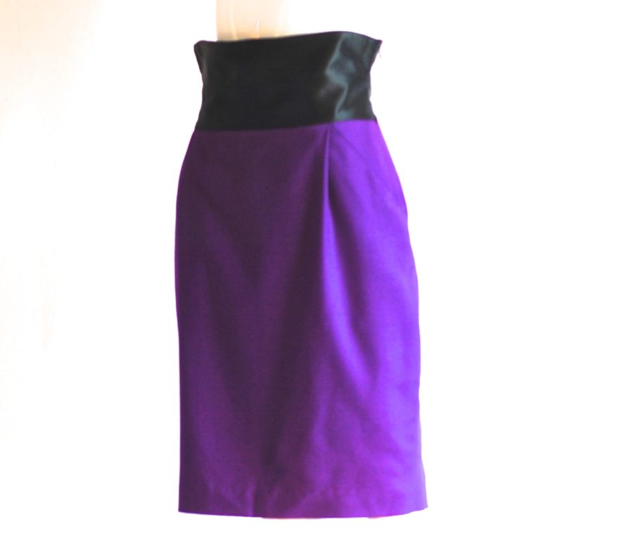 Studio 0001 Ferre purple wool pencil skirt with satin waistband, made in Italy