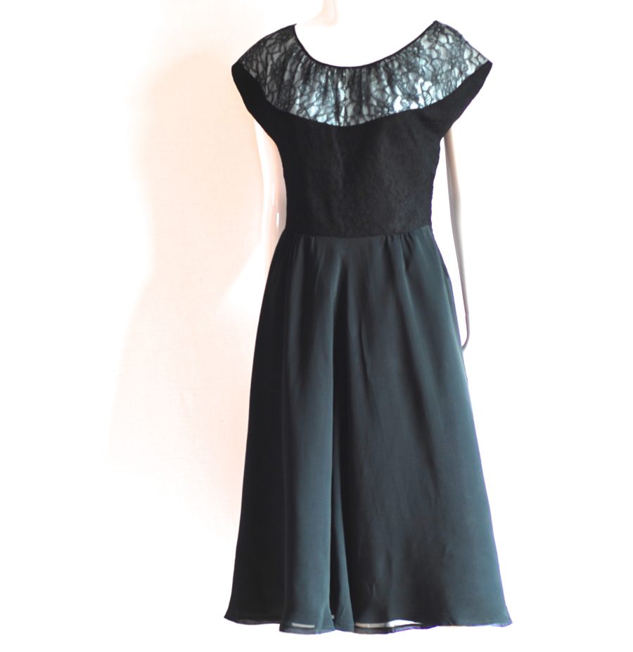 1940's black lace & chiffon party dress with blue accent