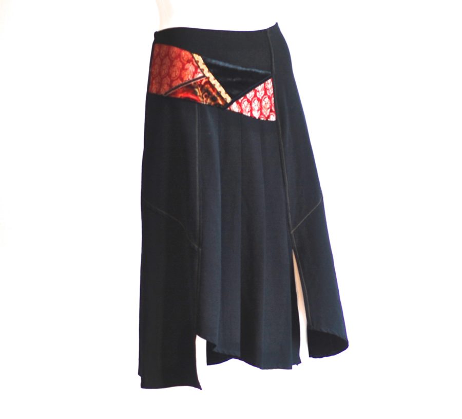 It's By A.A. Asymmetrical black skirt with front accents - made in france