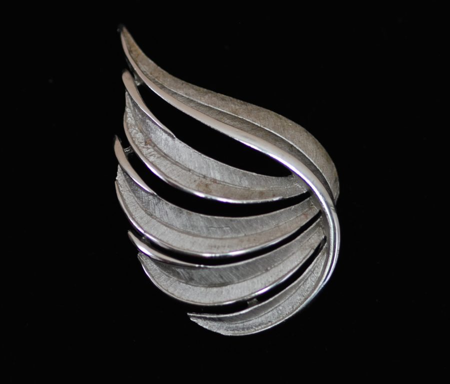 Trifari silver tone textured metal pin