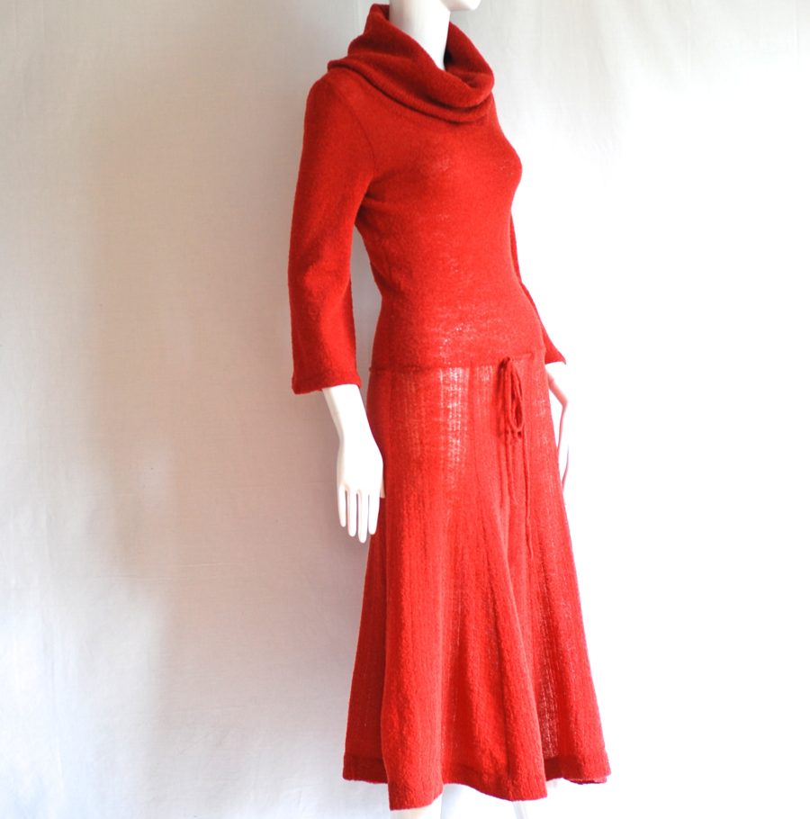 Marni Knits 1970's rust coloured hand loomed dress, made in Canada