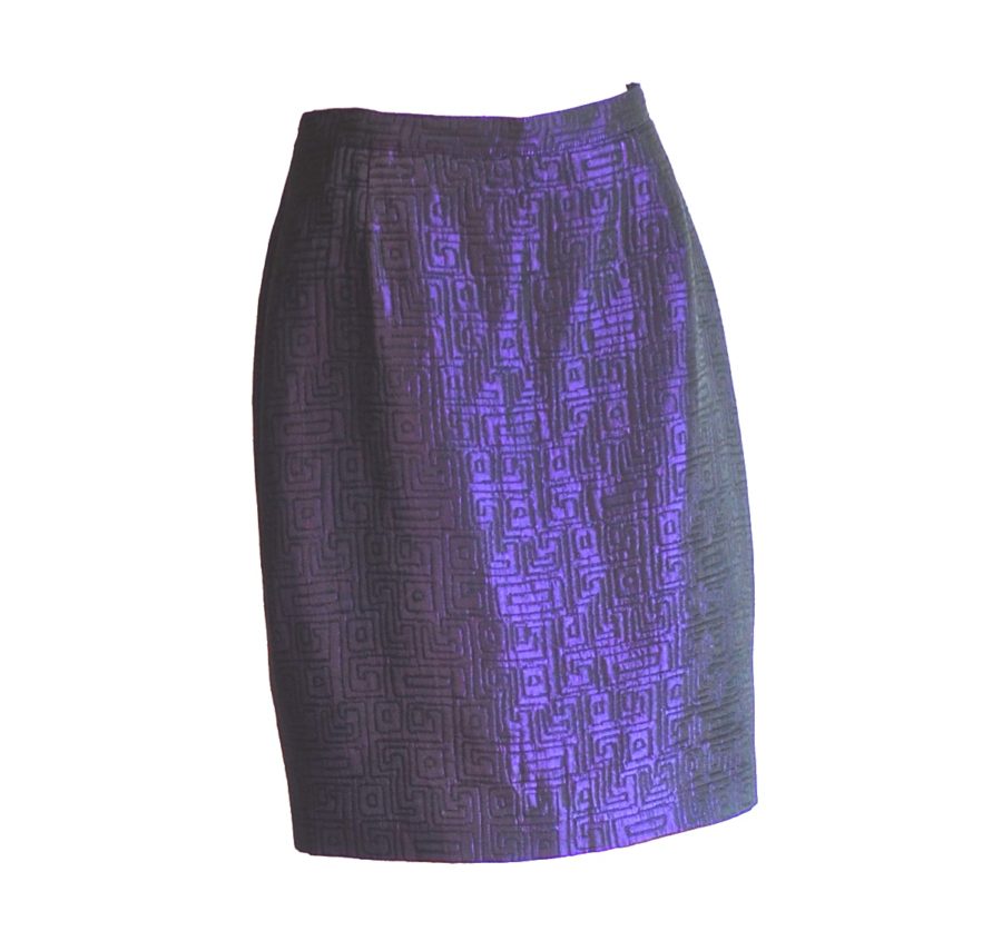 M Daquin Paris purple jacquard pencil skirt, made in France