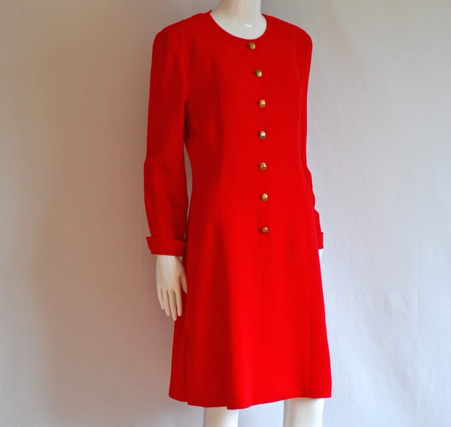 Valentino Miss V red dress with gold tone buttons, made in Italy