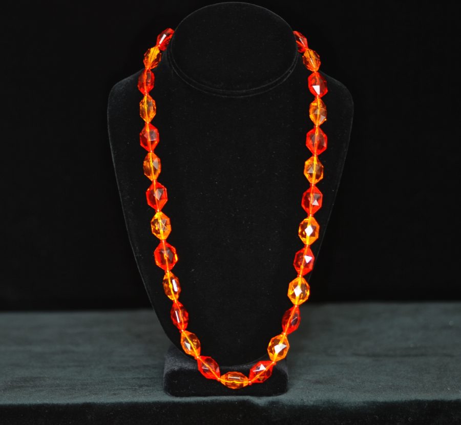 1960's orange lucite necklace, single strand, made in Germany