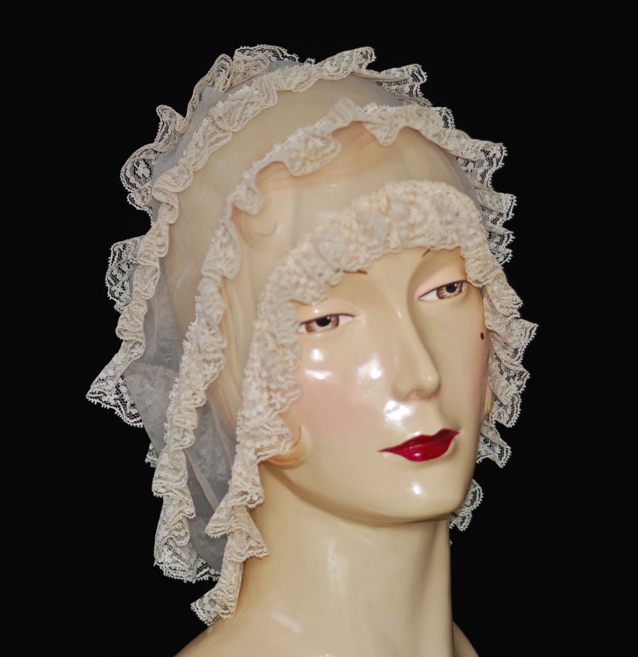 Vintage pale pink, lace trimmed night cap