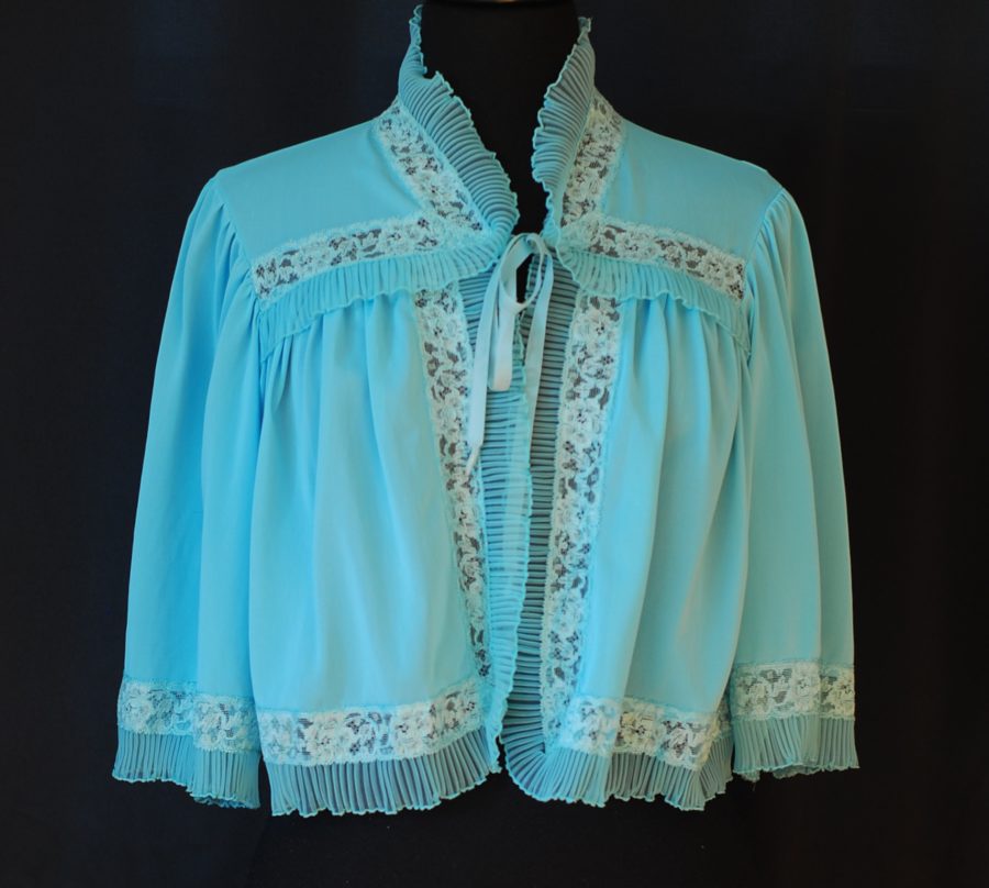 Harvey Woods 1950's Blue Bed Jacket With lace accents