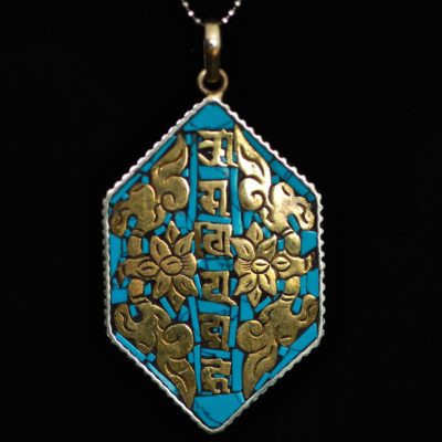 Artisan pendant with turquoise and gold inlay