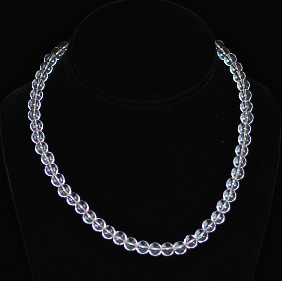 Clear crystal round bead necklace with sterling silver clasp