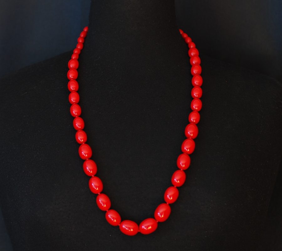Trifari Long Red Lucite Necklace