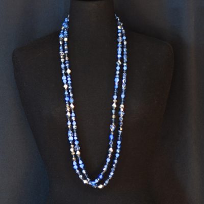 1960's Blue Art Glass Long String of Beads