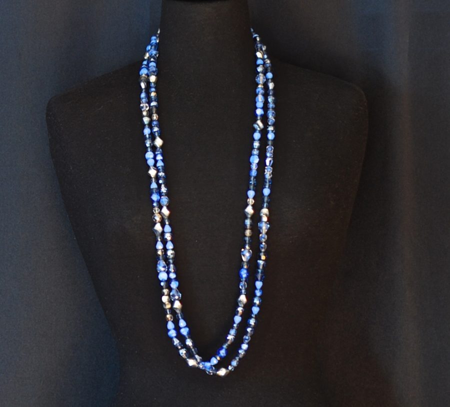 1960's Blue Art Glass Long String of Beads