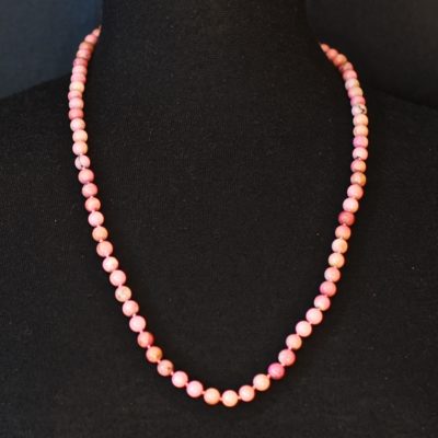 Rhodonite single strand round bead necklace, pink
